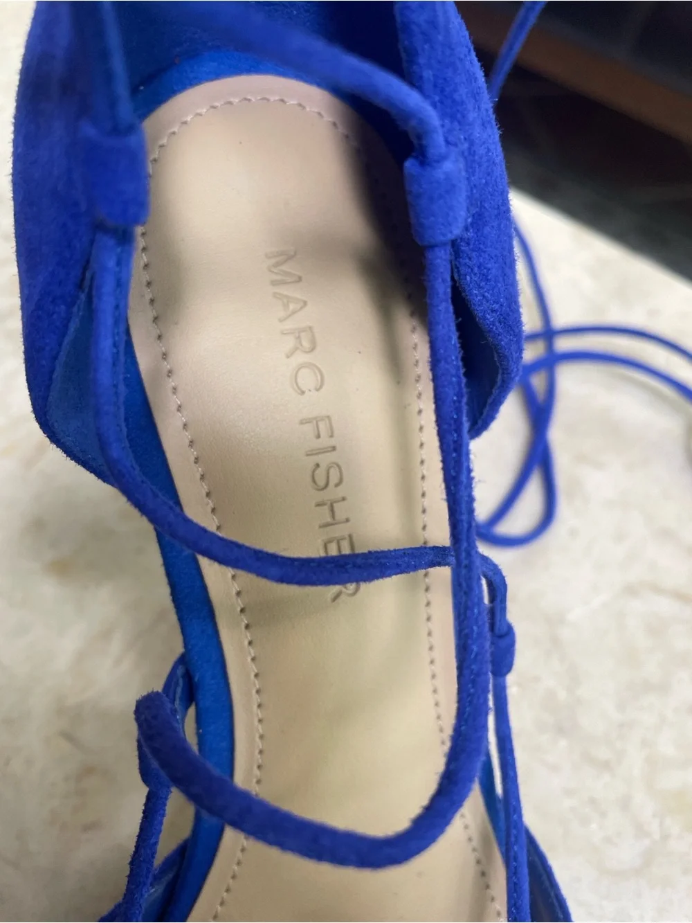 Marc Fisher Cobalt Blue Lace-Up Heels 6.5 Pointed Toe Tassel Ankle Wrap Pumps